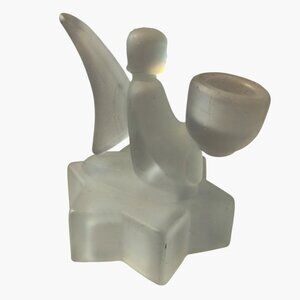 Frosted Glass Angel Figurine Candle Holder On Star Base